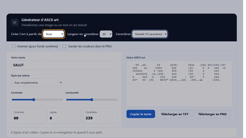 Le générateur d'ASCII art en action