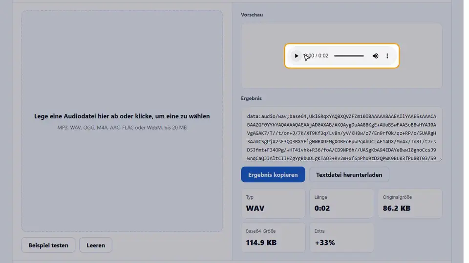 Videoanleitung: Audio to Base64 Converter