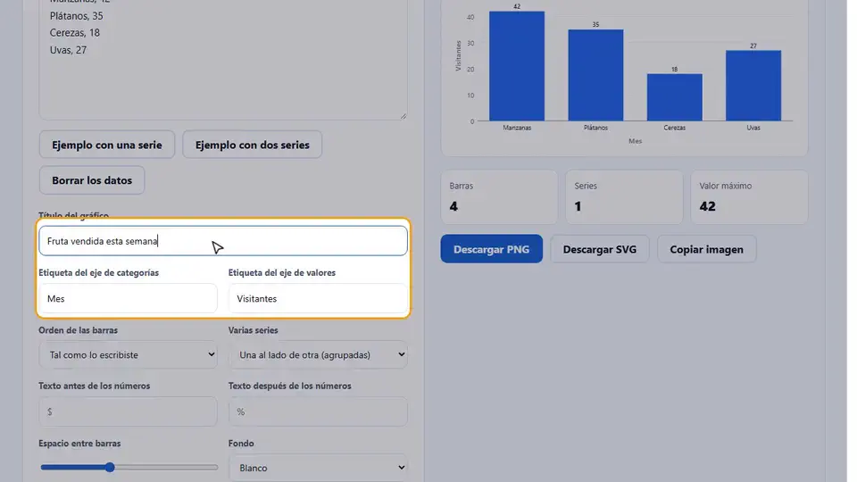 Mira el creador de diagramas de barras en acción