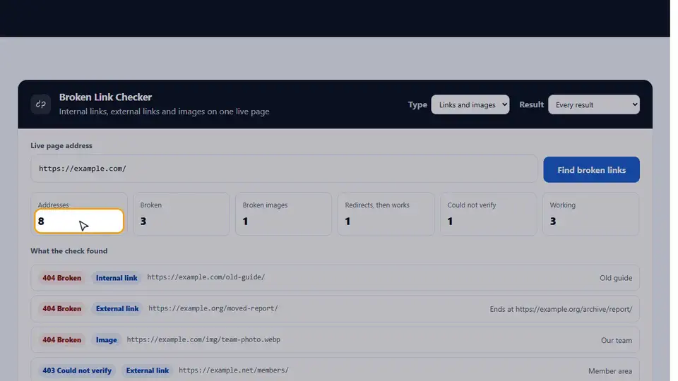 See the Broken Link Checker at Work, Start to Finish