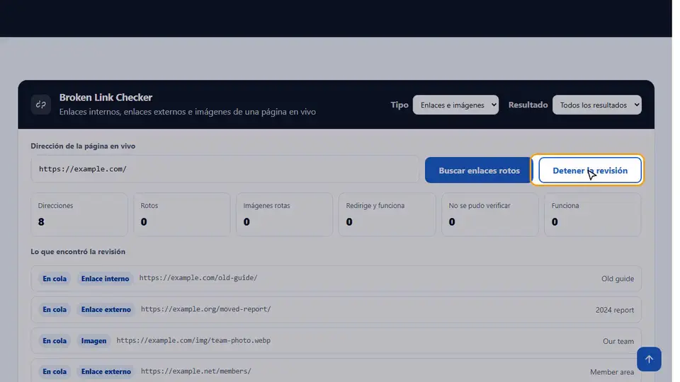 Mira el Broken Link Checker en acción, de principio a fin