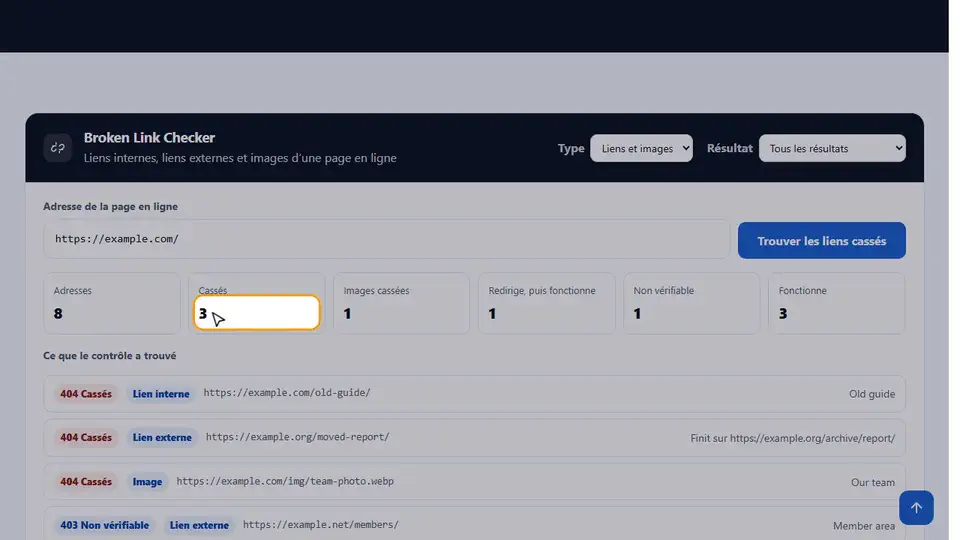 Le Broken Link Checker en action, du début à la fin