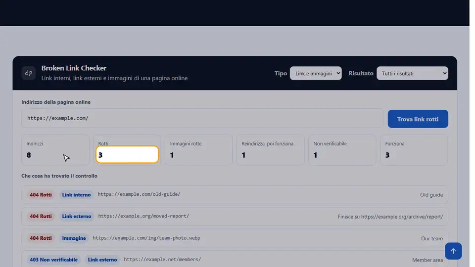 Il Broken Link Checker al lavoro, dall’inizio alla fine