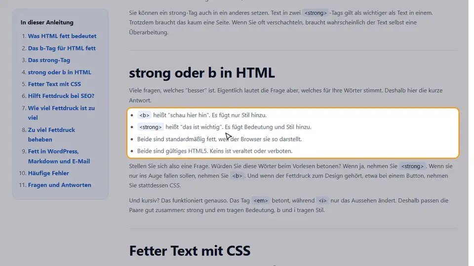 Zu viel Fettdruck in HTML beheben