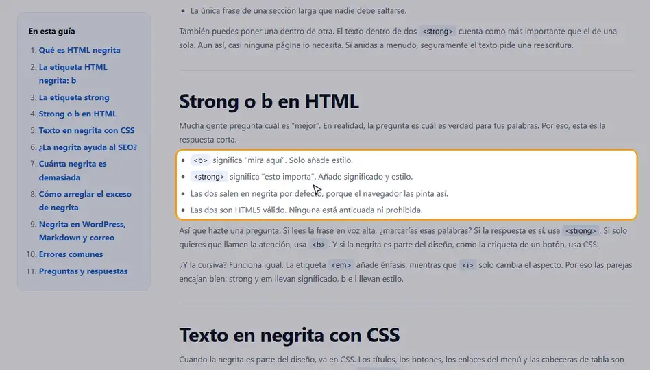 Cómo arreglar el exceso de negrita en HTML