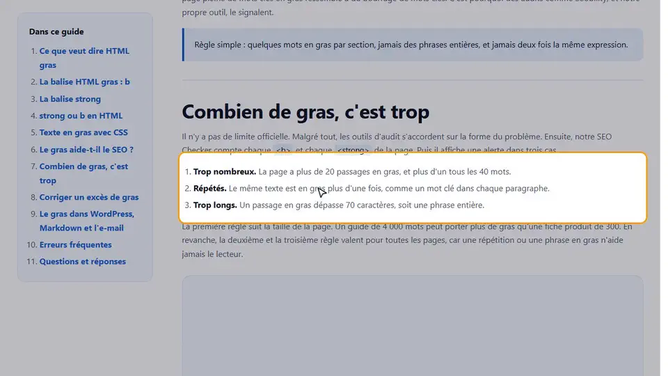 Corriger un excès de gras en HTML