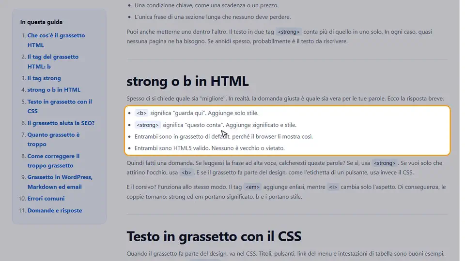 Come correggere il troppo grassetto in HTML