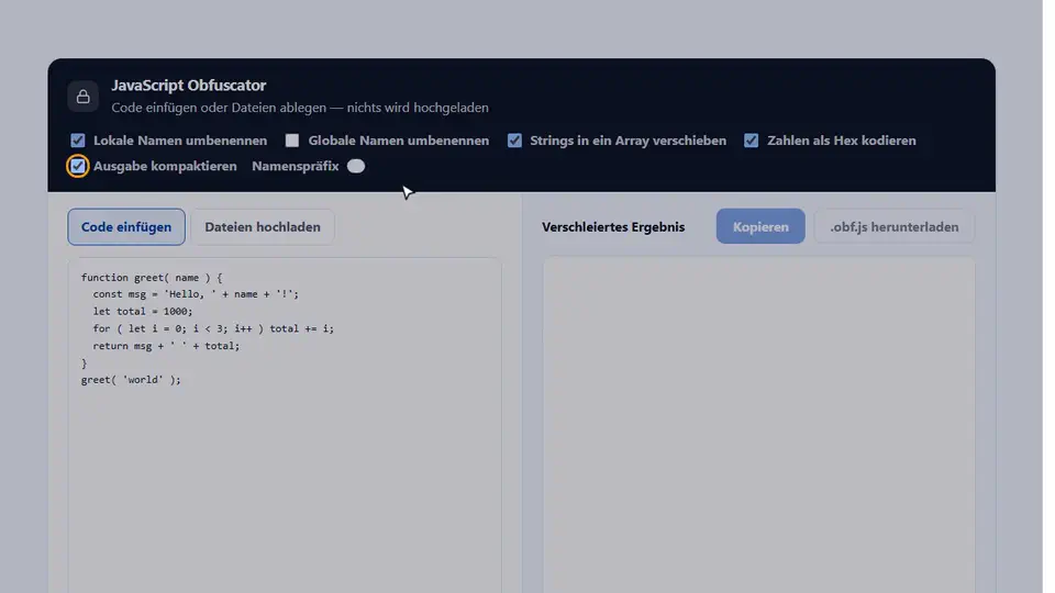 So verschleierst du JavaScript: das Tool in Aktion