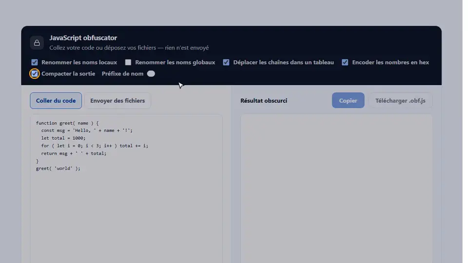 Le JavaScript obfuscator en action