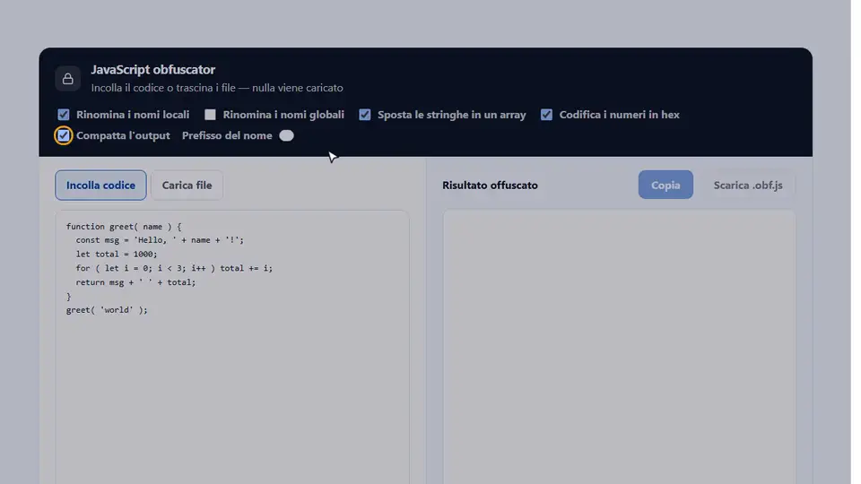 Guarda il JavaScript obfuscator in azione