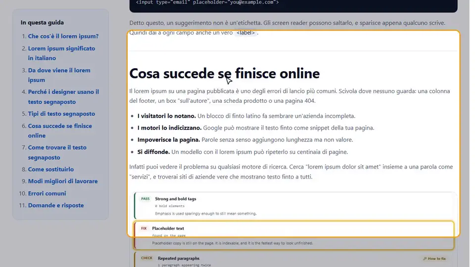Come trovare e sostituire il lorem ipsum