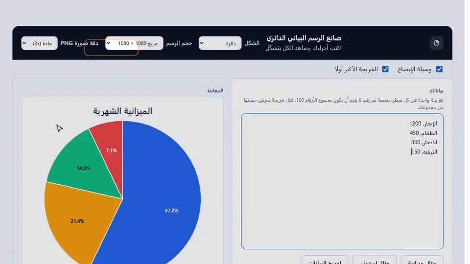 شاهد أداة الرسم البياني الدائري أثناء العمل