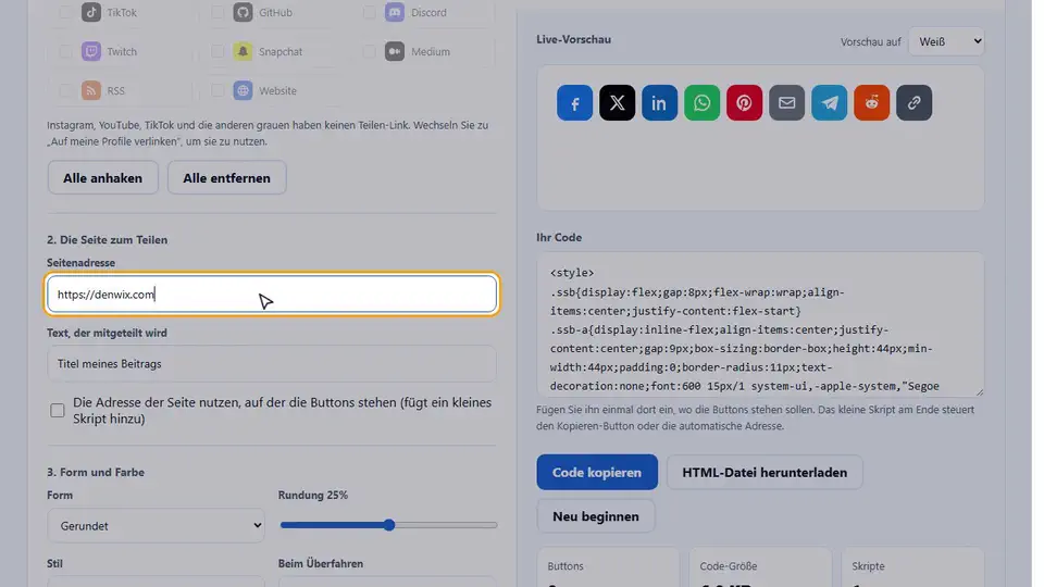 Den Share Buttons Generator in Aktion sehen