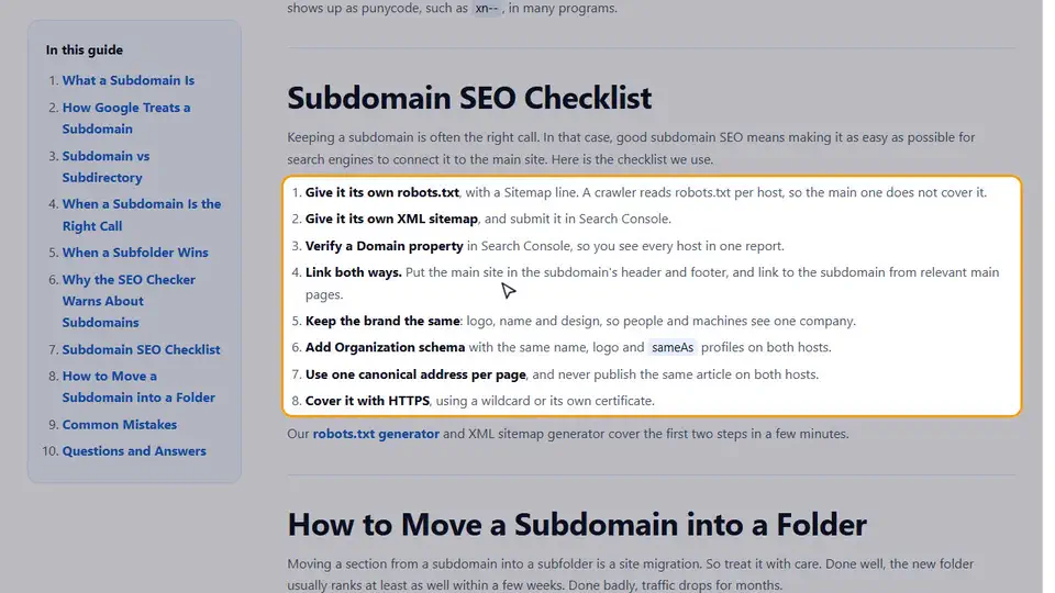 How to Check a Page for the Subdomain Warning