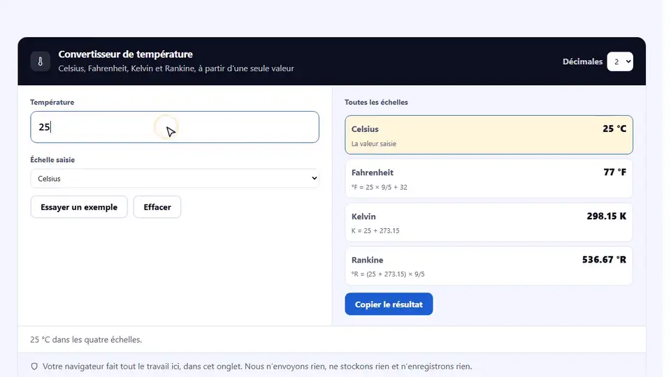 Le convertisseur de température en action
